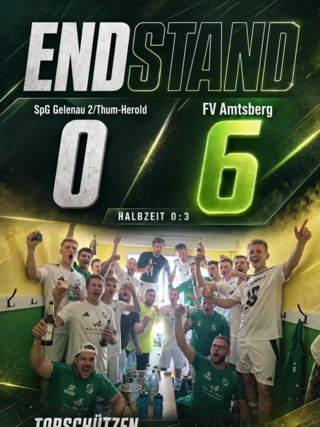 🔥 AUFTAKT NACH MASS! 🔥

Besser kann man wohl kaum in eine neue Saison starten! 💪⚽️

Am gestrigen Sonntag machte sich der FVA-Tross auf nach Thum/Herold – und mit uns jede Menge Amtsberger Anhänger. Die große Frage vor dem Spiel: Können wir den Thumer Fluch endlich brechen und dort mal wieder drei Punkte mitnehmen?

Die Antwort unserer Jungs: Und wie! 😎

Von der ersten Minute an nahmen wir das Zepter in die Hand, drängten die Gastgeber tief in die eigene Hälfte und erspielten uns die ersten Möglichkeiten. Nur der Ball wollte zunächst noch nicht rein.

Bis zur 26. Minute.

🥫 DOSE AUF!
Ronny steigt hoch und nickt das Ding per Kopf zum 0:1 in die Maschen!

Endlich die Führung und wir machten weiter Druck! 

Jetzt kam Waldi! 🔥
Mit einem Doppelpack und zwei richtig sehenswerten Buden schraubte er das Ergebnis noch vor der Pause auf 0:3.

Halbzeit. Durchatmen. Weiter geht’s.

Auch nach dem Seitenwechsel änderte sich am Bild wenig. Wir waren klar spielbestimmend, ließen Ball und Gegner laufen – und von Thum kam offensiv so gut wie nichts.

Dass das 0:4 dann auch noch durch ein kurioses Eigentor fiel, passte irgendwie perfekt zu diesem Nachmittag aus Thumer Sicht. 

Danach wurde munter gewechselt – und unser Trainerteam bewies dabei ein richtig glückliches Händchen.

Denn dann kam Marian. ❤️

Gerade wenn es persönlich vielleicht mal nicht ganz so läuft, sind genau solche Momente Goldwert. Marian zeigte eine richtig starke Partie, belohnte sich mit zwei Toren und schnürte ebenfalls seinen Doppelpack zum 0:6-Endstand! ⚽️⚽️

Und fast noch schöner als die beiden Tore war zu sehen, wie sehr sich die gesamte Mannschaft mit ihm gefreut hat. Genau das ist Teamgeist! 💪❤️

Dann war Schluss!

Thum/Herold 0:6 FV Amtsberg.
Sechs Tore. Zu null. Drei Punkte. Fluch gebrochen. 

Ein richtig starker Auftritt unserer Mannschaft mit schönen Spielzügen, viel Spielfreude und reichlich Toren.

Das war nicht einfach nur ein gelungener Saisonauftakt.
Das war ein erstes dickes Ausrufezeichen! ❗️

So darf es gerne weitergehen! 🔥

#meineliebe #meinverein #nurderfva