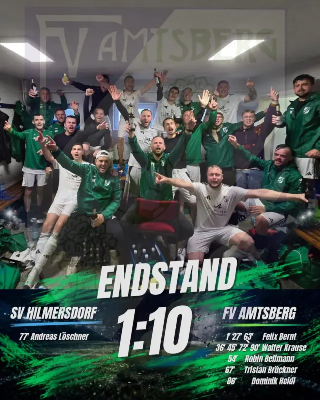 HISTORISCHER AUSWÄRTSSIEG – UNSERE FVA-KICKER IM TORRAUSCH! ⚽

Was war das bitte für ein Sonntag?! Schmuddeliges Herbstwetter, schweres Geläuf und am Ende ein historischer 1:10-Auswärtssieg beim SV Blau-Weiß Hilmersdorf!

Erst einmal ein RIESENKOMPLIMENT an unsere mitgereisten Fans! Bei diesem Wetter den Weg nach Hilmersdorf auf sich zu nehmen, ist alles andere als selbstverständlich. Respekt! Und ihr solltet ordentlich belohnt werden. 👏

Kaum angepfiffen, klingelte es schon! Bernt brachte uns früh in Führung und schnürte nach einer starken Aktion von Julien per Elfmeter seinen Doppelpack. Jetzt war auch Waldi angefixt. Was der Oldie kann, kann ich schon lange! 😏 Doppelpack Waldi, 0:4, Pausentee!

Aber unsere Jungs hatten noch lange nicht genug! Unser Möchtegern-Stürmer Bellmann eröffnete den Torregen in Halbzeit zwei, Bernt legte seinen dritten Treffer nach und auch unser Youngstar Tristan durfte jubeln. 0:7! Waldi wollte natürlich die interne Torjägerkanone nicht kampflos hergeben und erhöhte auf 0:8! 😎
Dann der kleine Wermutstropfen: Ausgerechnet Oldie Bernt leistete sich einen eklatanten Fehler und die Gastgeber verkürzten auf 1:8. Ärgerlich! Da war wohl kurz die Konzentration beim dritten Torjubel  hängen geblieben! 
Kurz geschüttelt, weiter ging’s! Unser Geburtstagskind Dome beschenkte sich mit dem 1:9 selbst! Glückwunsch 🥳
Und wer setzt den Schlusspunkt? Na klar… Waldi mit einem sehenswerten Distanzschuss, seinen vierten Treffer und den 1:10-Endstand! BOOM! 💥

WAS FÜR EIN SPIEL! WAS FÜR EINE MANNSCHAFT! 🔥
Seit wir wieder eigenständig sind, gelang uns kein höherer Auswärtssieg! Ein historischer Nachmittag für unseren FVA und eine bärenstarke Leistung unserer Jungs!

#meineliebe #meinverein #nurderfva